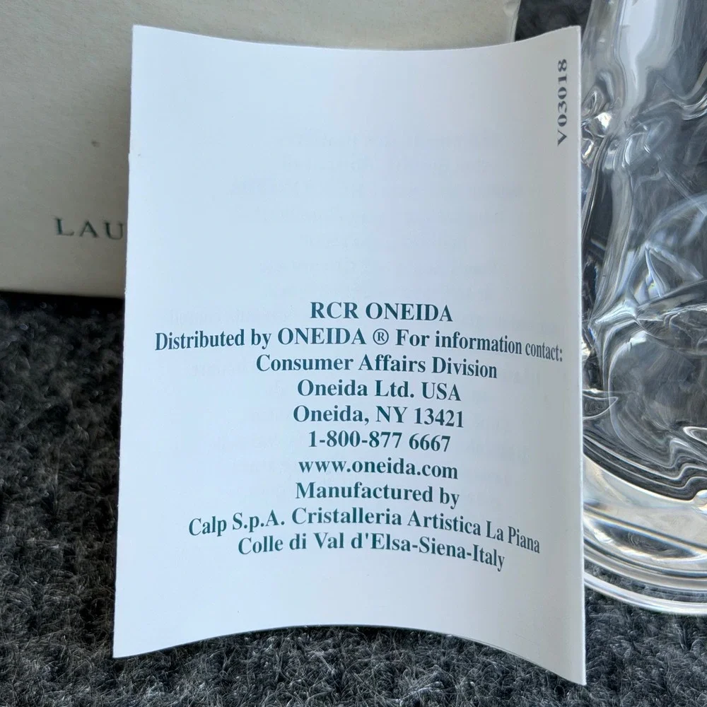 RCR Oneida Crystal Laurus Bud Vase Set of 2 Lead Crystal Made in Italy 7 inch